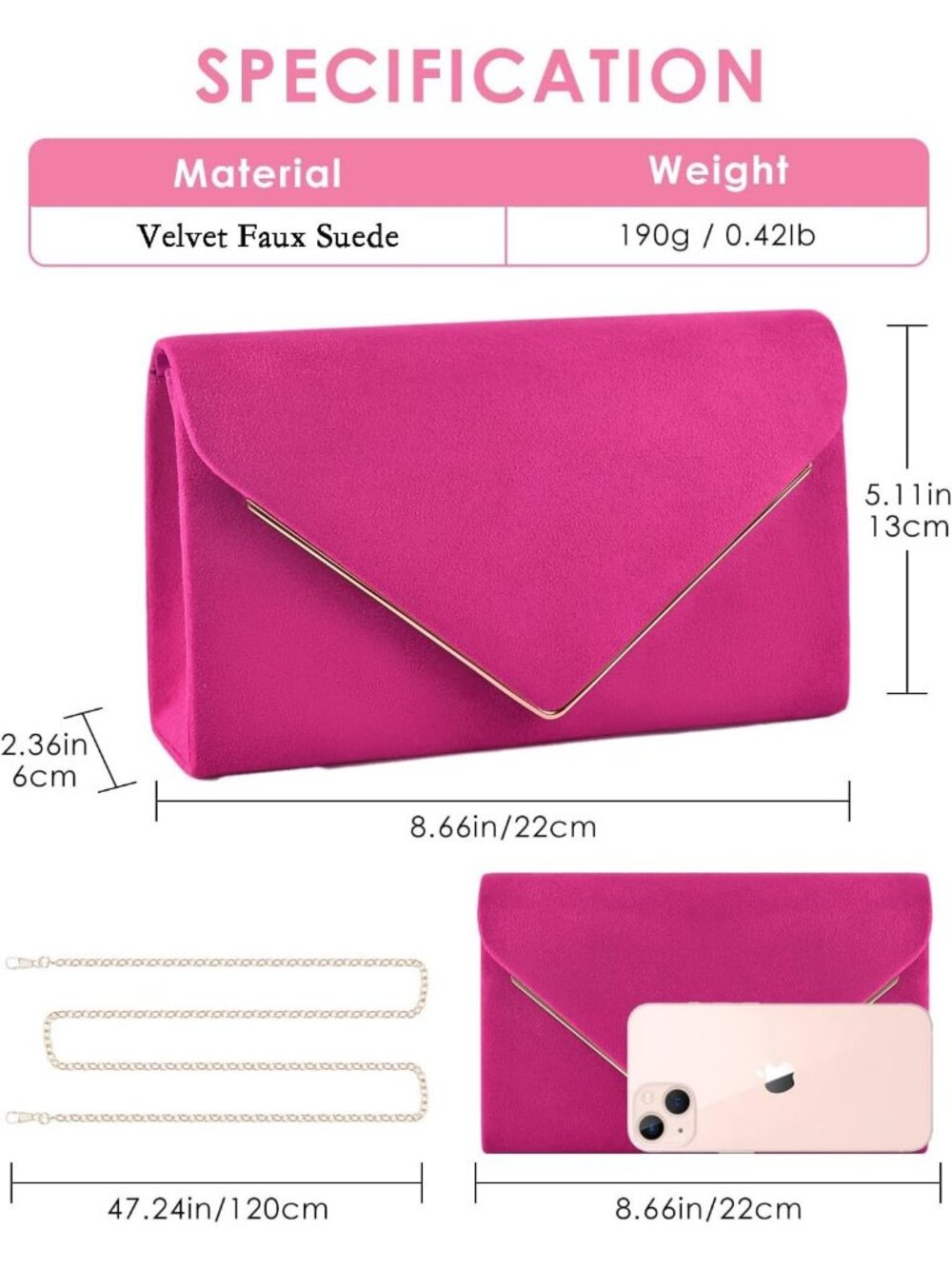 Women's Pink Wedding Party Cocktail Envelope Bags Crossbody Shoulder Handbags - Picture 4 of 7